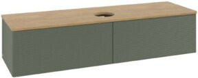 V&B Waschtischunterschrank Antao mit Frontstruktur in Eiche Honig und Grün, B/T: 160 x 50 cm - Bild 1