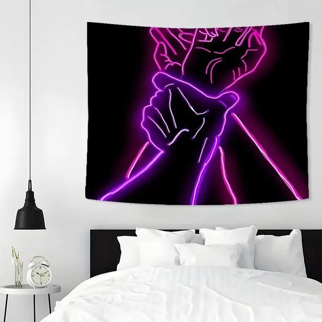 VIKAMA Wandteppich mit minimalistischem Neon-Hand-in-Hand-Linien-Design als abstrakte Wandkunst für Schlafzimmer und Musikräume - Bild 1