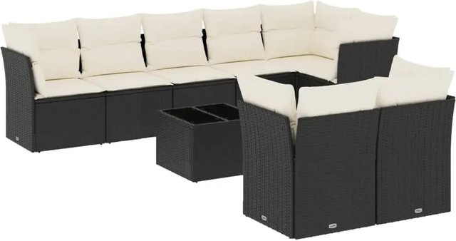 vidaXL 9-teilige Garten-Sofagarnitur aus Poly-Rattan in Schwarz mit Kissen und Gartentisch - Bild 1