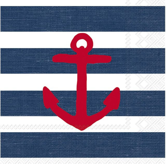 Maritime Papier-Serviette Anchor Blue mit Anker-Motiv auf blauen Streifen, Breite: 33,0 cm, Höhe: 33,0 cm - Bild 1