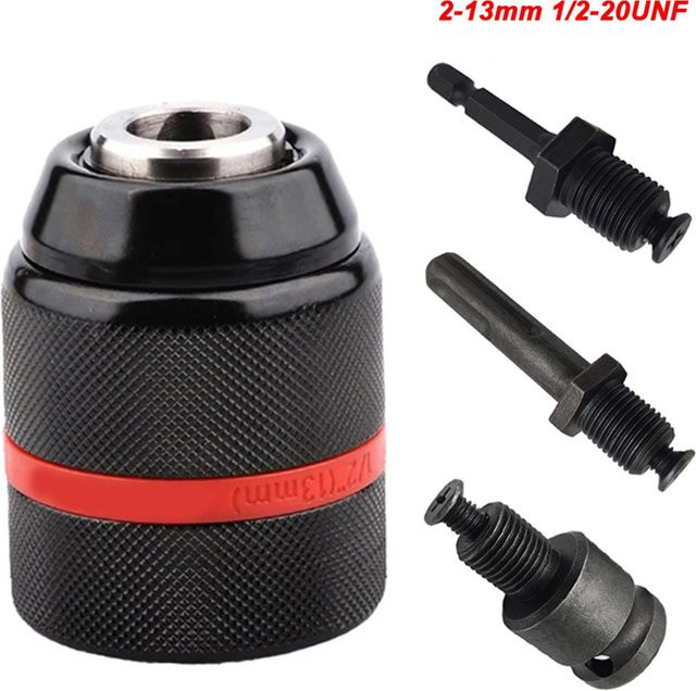 JENTORIX Metall-Schlüsselloses Bohrfutter, 3-Backen-Selbstsperrendes Ratschenfutter mit 1/2-20UNF Gewinde, Schwarz, Spannbereich 2 mm - 13 mm - Bild 1