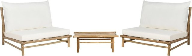 Beliani Lounge Set TODI Cremeweiß mit Polsterung, Lounge-Sesseln und Couchtisch aus behandeltem Hartholz für Garten und Terrasse - Bild 1