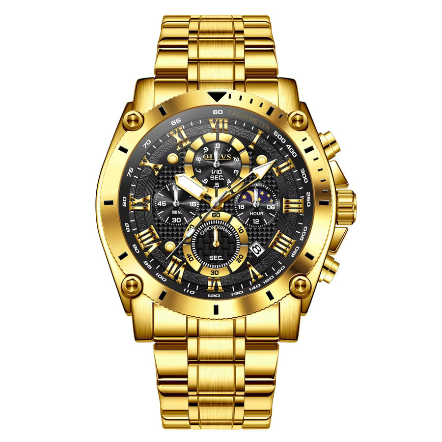 OLEVS Armbanduhr, Quarz, Edelstahl, Gold, Blau, Herren - Bild 7