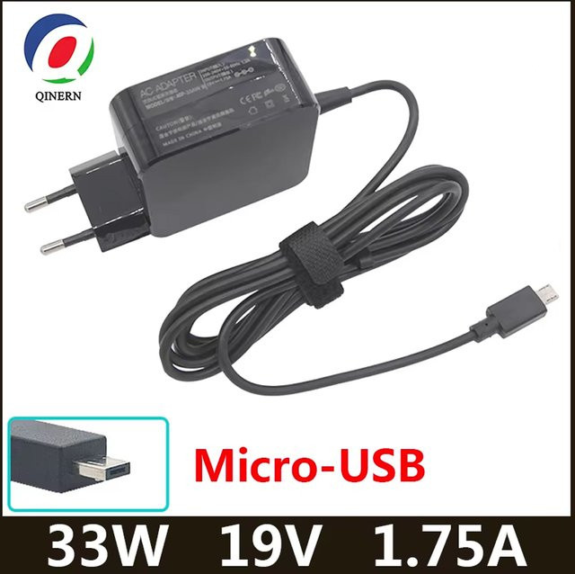 Asus Micro-USB AC Laptop Adapter Ladegerät, 19V 1,75A 33W, Schwarz - Bild 1