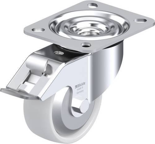 Blickle Lenkrolle L-PO 80G-FI-FA mit Feststeller, Rad-Durchmesser: 80 mm, Tragfähigkeit: 220 kg, Farbe: Silber/Weiß - Bild 1