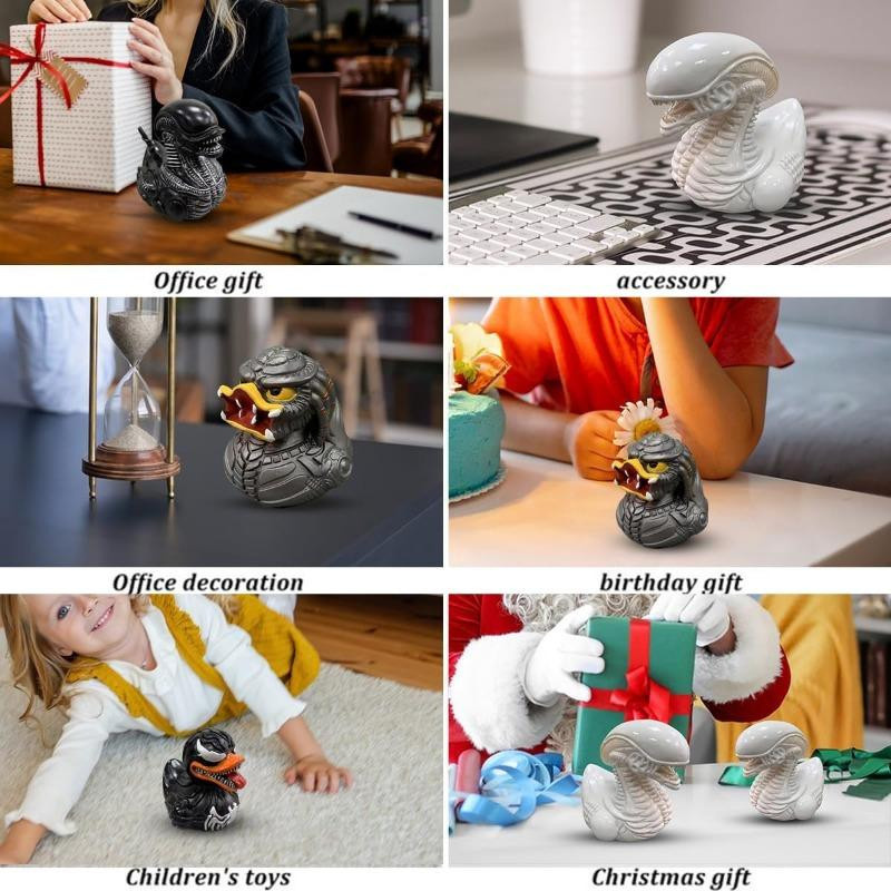 Kreative Entenskulptur aus Kunstharz von Happy Camp im Horrorfilm-Design, bunte Deko-Figur für dein Zuhause oder Büro - Bild 10