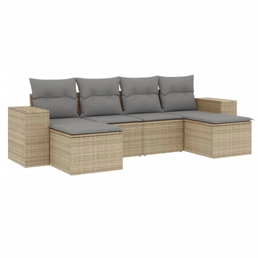 vidaXL 6-teilige Garten-Sofagarnitur in L-Form mit Kissen, Beige, Poly Rattan und Metallgestell - Bild 2