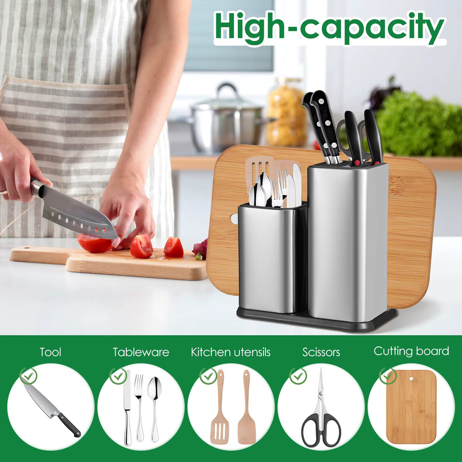 Willstar 2-in-1 Utensilien-Messerhalter und Besteck-Organizer aus Edelstahl in Silber, Rechteckig, B: 22,0 cm, H: 10,0 cm, T: 1,0 cm - Bild 3