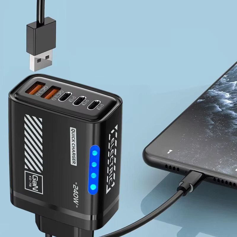 BMAD 5-in-1 GaN Desktop-Ladegerät 240W mit 2 USB-Anschlüssen und USB-C-Kabel für iPhone, Samsung und Laptop - Bild 5