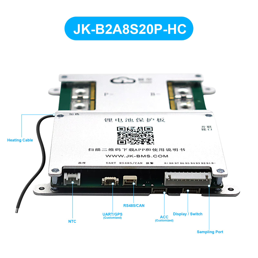 JIKONG Smart BMS JKBMS B2A8S20P-V19 mit 1A Aktiver Balancierung für LiFePO4 Li-Ion LTO Batterien (4S-8S, 12V/24V, 100A/200A) mit RS485 und CAN Schnittstellen - Bild 3