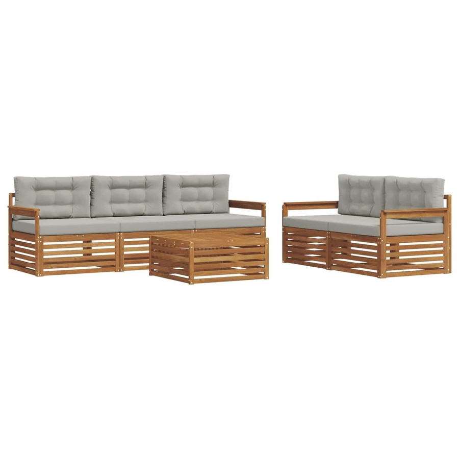 vidaXL Outdoor-Sofagarnitur 6-teilig aus Akazienholz mit Kissen in Natur und Hellgrau - Bild 2