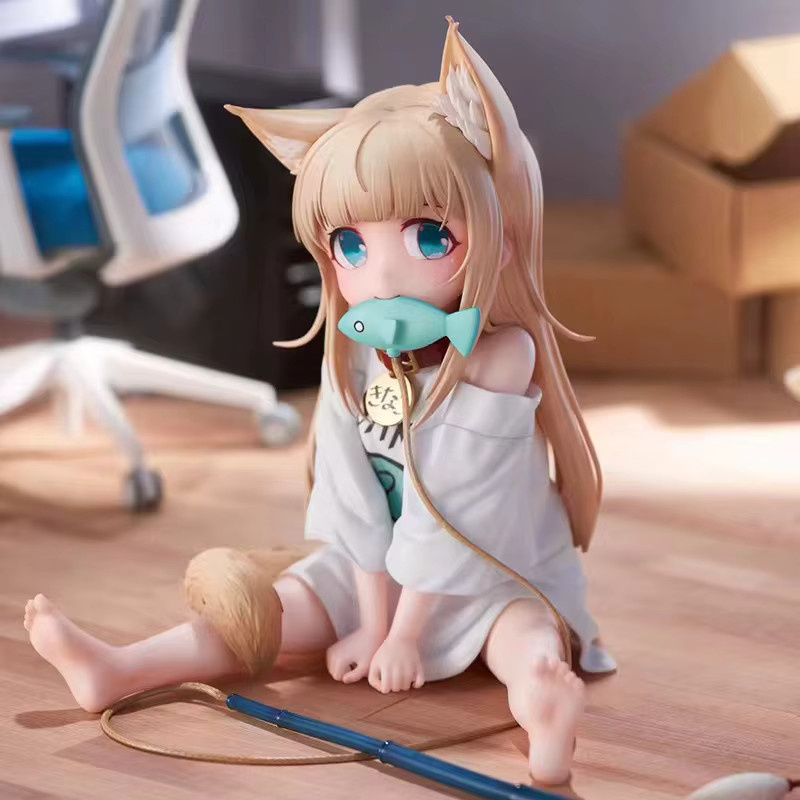 Bandai Goldener Kopf, Kawaii-Katze, Anime-Figur, sitzend, essender Fisch, Puppenspielzeug - Bild 3