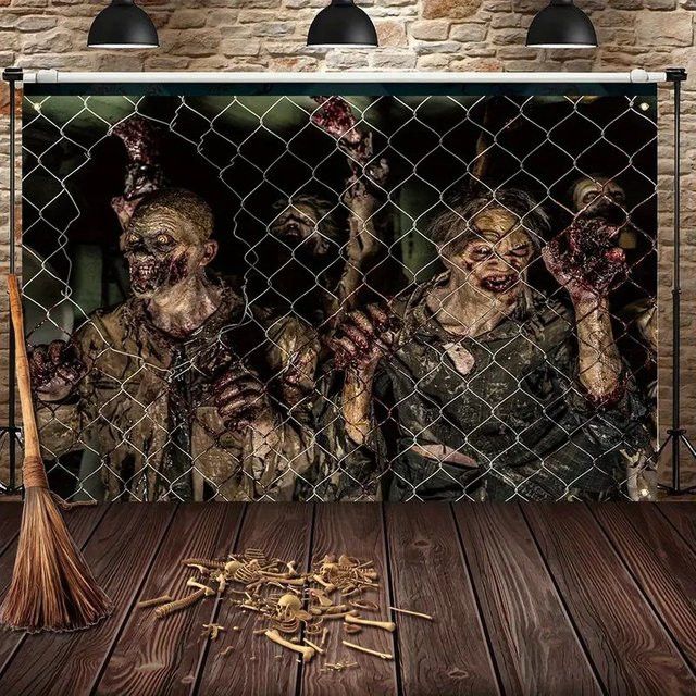 VIKAMA Halloween Zombie Horror Party Wandteppich als Hintergrundwand für Innen- und Außenbereich aus Polyestergewebe - Bild 1