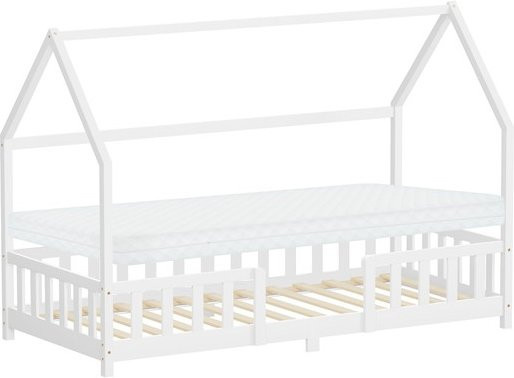 ML-Design Kinderhaus-Bett aus Kiefernholz mit Matratze in Weiß, B/T/H: 90 x 200 cm - Bild 1