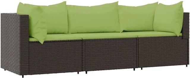 vidaXL 3-tlg Garten-Lounge-Set in L-Form aus braunem PE-Rattan mit Kissen und pulverbeschichtetem Stahlgestell - Bild 1
