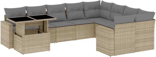 vidaXL 10-tlg. Garten-Sofagarnitur in L-Form aus beigem Poly-Rattan mit Kissen und pulverbeschichtetem Stahlgestell - Bild 1