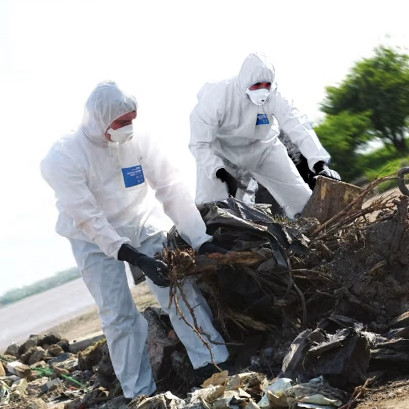 Chemischer Schutzoverall mit Kapuze aus SMS-Material, antistatisch und staubgeschützt, Farbe Weiß, Größe M - Bild 2