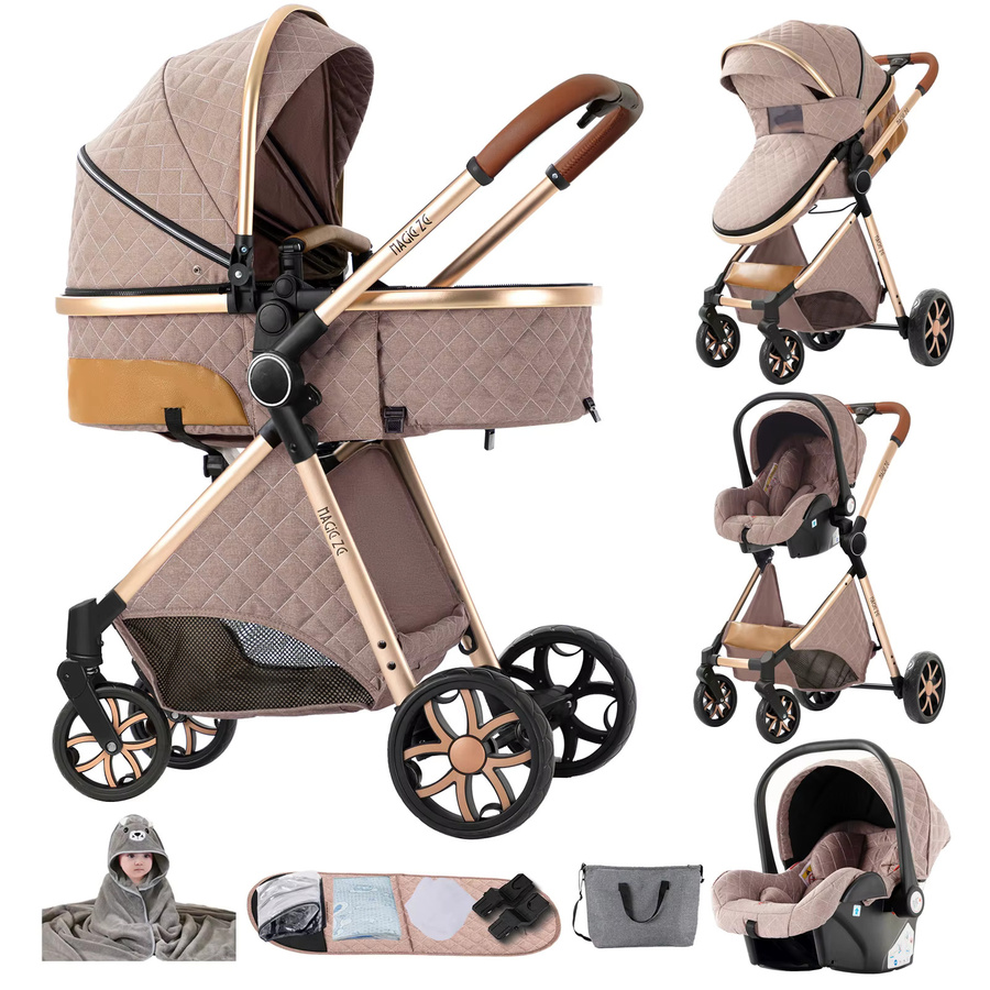 Magic ZC 3-in-1 Luxus-Kinderwagen Set mit Autositz und Schlafkorb, multifunktionaler Reisebuggy in Multicolor, leicht faltbar und kompakt - Bild 8