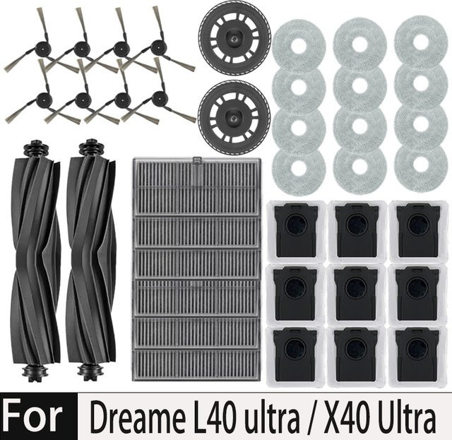 Dreame L40 Ultra und X40 Ultra Ersatzteil-Set mit Hauptbürste, Seitenbürste, HEPA-Filter, Wischtüchern und Staubbeuteln - Bild 1