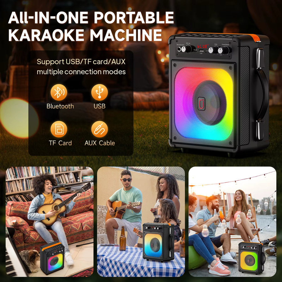 FanFun TX06 Karaoke-Maschine in Schwarz mit 2 kabellosen Mikrofonen und Bluetooth-Funktion - Bild 5