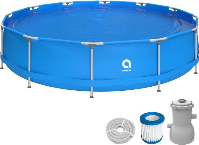 Avenli Frame Pool Set Rund Blau mit CleanPlus Filterpumpe, Anschluss-Schläuchen und Filterkartusche, Größe M - Bild 1
