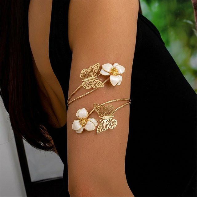 RINHOO FRIENDSHIP Armreif, Emaille-Schmetterling-Blumen, goldfarben, Damen - Bild 1