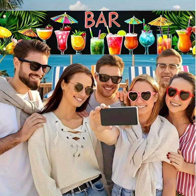 OURFETE Hawaiianisches Tropisches Bar-Banner mit Palmblatt-Motiv, Wanddekoration für Sommer-Strandparty und Tiki-Bar, Multicolor, B: 90 cm, H: 30 cm - Bild 4