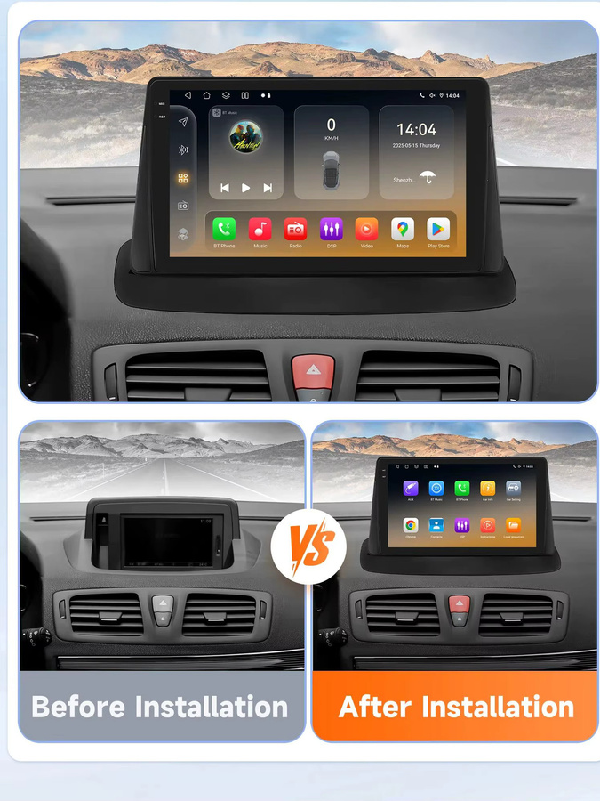 Hizpo Android 14 Autoradio für Renault Megane 3 2008-2014 mit 8 Kernen, Qualcomm Snapdragon 6115, GPS, 4G, Carplay und AI Auto, Schwarz - Bild 4
