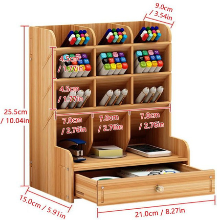 Multifunktionaler Schreibtisch-Organizer aus Holz von mfySpace in Braun mit Schublade und mehreren Fächern