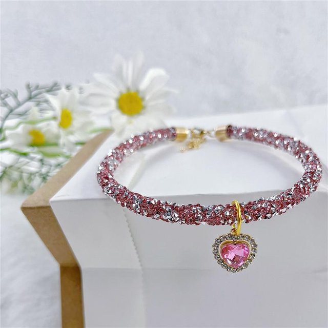 Halskette mit Herz Edelstein Anhänger und Strass, Rosa, Unisex - Bild 1