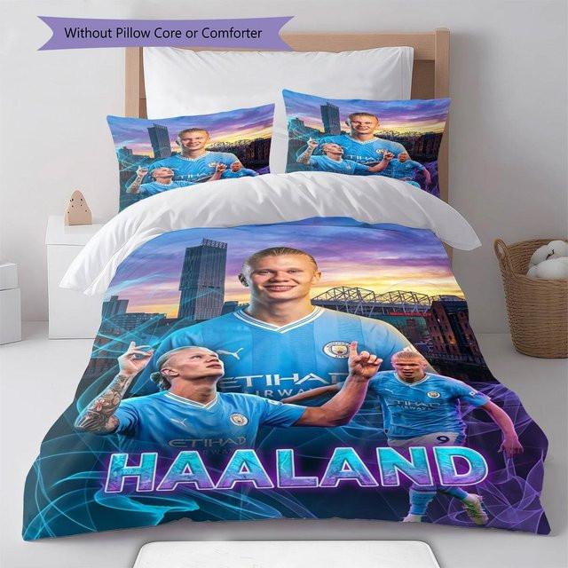 CCesHome Haaland Spieler Bettwäsche Set mit Bettbezug und 2 Kissenbezügen, Blau, B/H: 135 x 200 cm - Bild 1