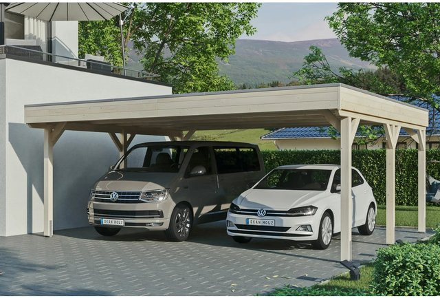 Skan Holz Carport Grunewald aus Fichte-Leimholz mit EPDM-Dach in Beige, B/T: 622 x 554 cm, Höhe: 255 cm - Bild 1