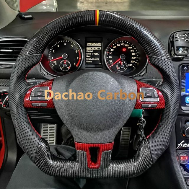 MDYSHAN Carbon Lenkrad aus echtem Carbon und Leder für Volkswagen VW Golf 6 6R GTI in Schwarz - Bild 1