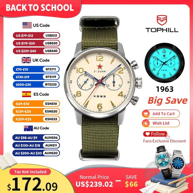 TOPHILL Chronograph, Handaufzug, Edelstahl, 40 mm, Herren - Bild 1