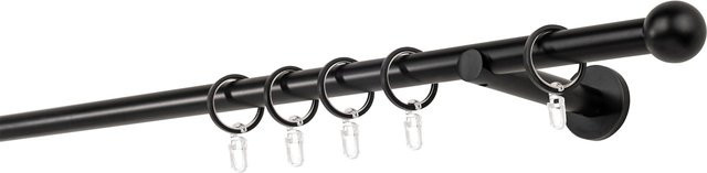 ONDECO Duschstange 1-läufig in Schwarz mit Wandträger 12 cm und Endstück Ball, Durchmesser: 20 mm, Länge: 360 cm - Bild 1