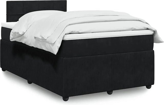vidaXL Boxspringbett mit Matratze in Schwarz aus Samt mit USB-Ladeport und Unterbettbeleuchtung B/T: 120 x 190 cm - Bild 1