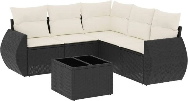 vidaXL 6-tlg Garten-Sofagarnitur aus Poly-Rattan mit Kissen in Schwarz - Bild 1