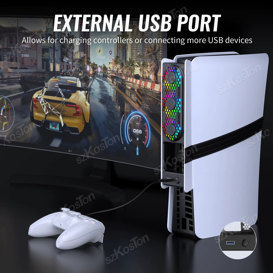 SZKOSTON Externer Lüfterkühler mit LED-Licht für PS5 Pro und PS5 Slim Disc Digital Edition in Schwarz oder Weiß - Bild 5