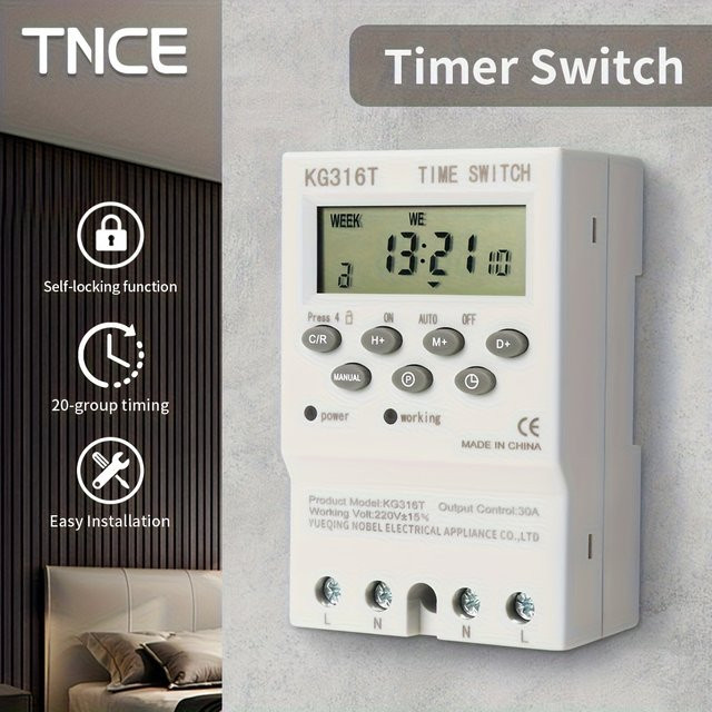 TNCE 30 A Zeitsteuerungsschaltmodul 220 V, 32-Gruppen-Timer in Weiß zur Steuerung von Licht und Wasserpumpen - Bild 1