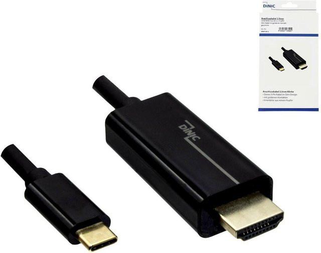 DINIC USB-C auf HDMI Kabel in Schwarz mit 4K2K bei 60 Hz, HDCP und HDR, Länge: 2 m - Bild 1