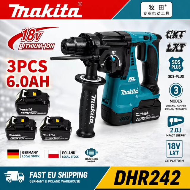 Makita DHR242 18V LXT Bürstenloser Bohrhammer-Kit mit 6,0Ah Akku und Ladegerät, SDS-Plus, 4700 BPM und 2,0J Schlagenergie - Bild 1