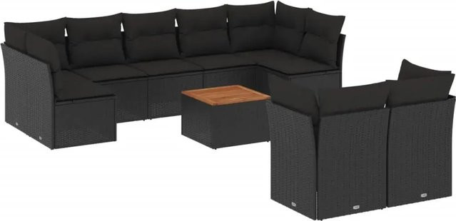 vidaXL 10-teilige Garten-Sofagarnitur in L-Form aus Polyrattan mit Kissen und Stauraum, Schwarz - Bild 1