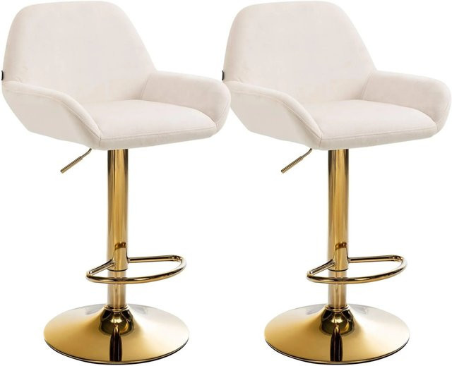 DELUKE 2er Set Barhocker BIKEL aus Samt in Creme Gold, höhenverstellbare Barstühle mit Lehne und 360 Grad Drehsitz, B/T/H: 51 x 52 x 89 cm - Bild 1