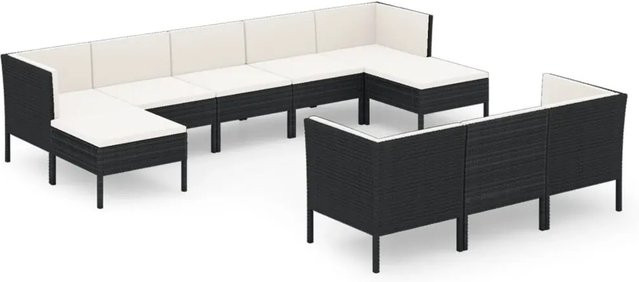 vidaXL 10-tlg Garten-Lounge-Set aus Poly Rattan mit Auflagen in Schwarz Modell 21 - Bild 1
