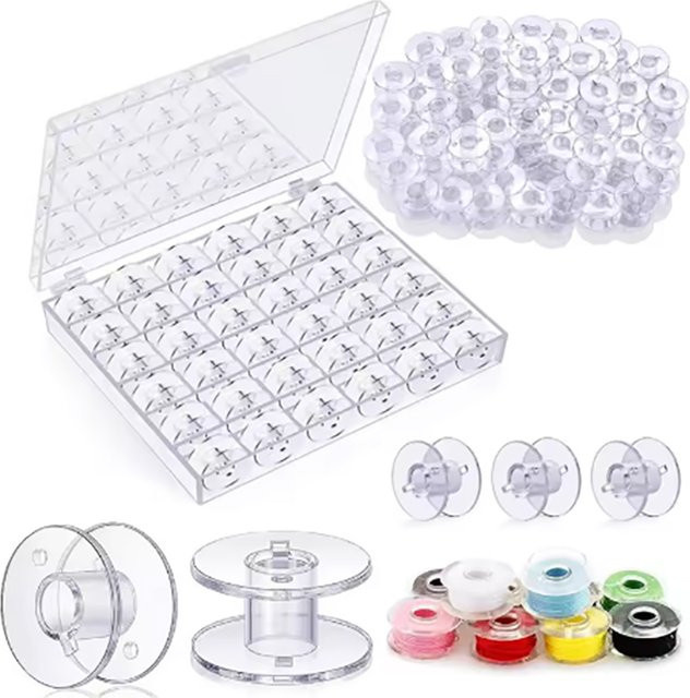 25 Stück transparente Kunststoff-Spulen für Nähmaschinen inklusive Aufbewahrungsbox für dein DIY-Nähzubehör - Bild 1