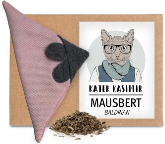 Kater Kasimir Mausbert, 2-in-1 Spielmaus für Katzen, aus BIO-Baumwolle und BIO-Baldrian-Füllung - Bild 1