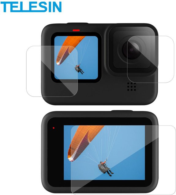 TELESIN 3er Set gehärtete Glas Displayschutzfolien für GoPro Hero 9 Black, transparent - Bild 1
