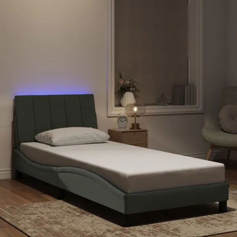 Modernes Polsterbett Hanko mit LED von vidaxl in Hellgrau aus Samt, B/T: 90 x 190 cm - Bild 1