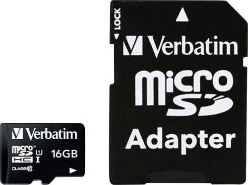 Verbatim microSDHC Speicherkarte 16GB Class 10 in Schwarz mit SD-Adapter - Bild 1