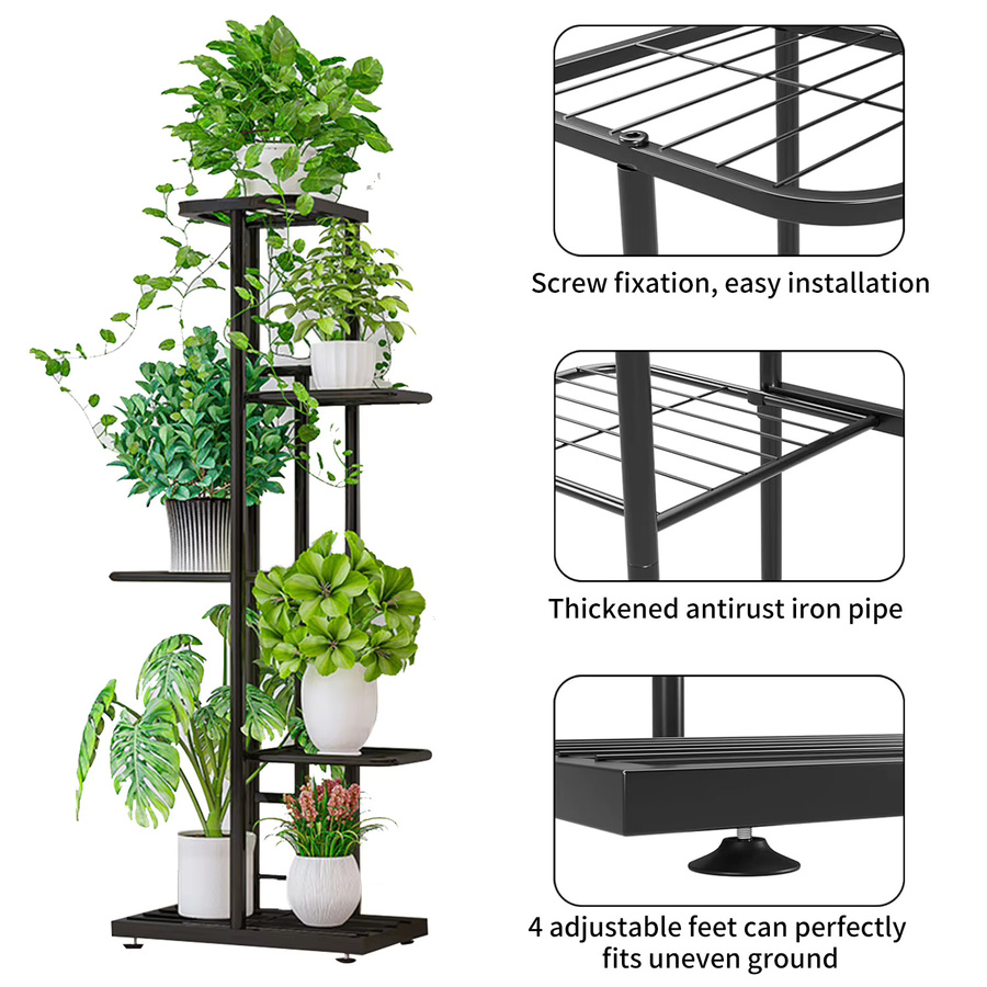 HGTUGO Blumentopfständer aus Metall, 5-stöckiges Pflanzenregal in Braun Matt für Garten und Balkon - Bild 3